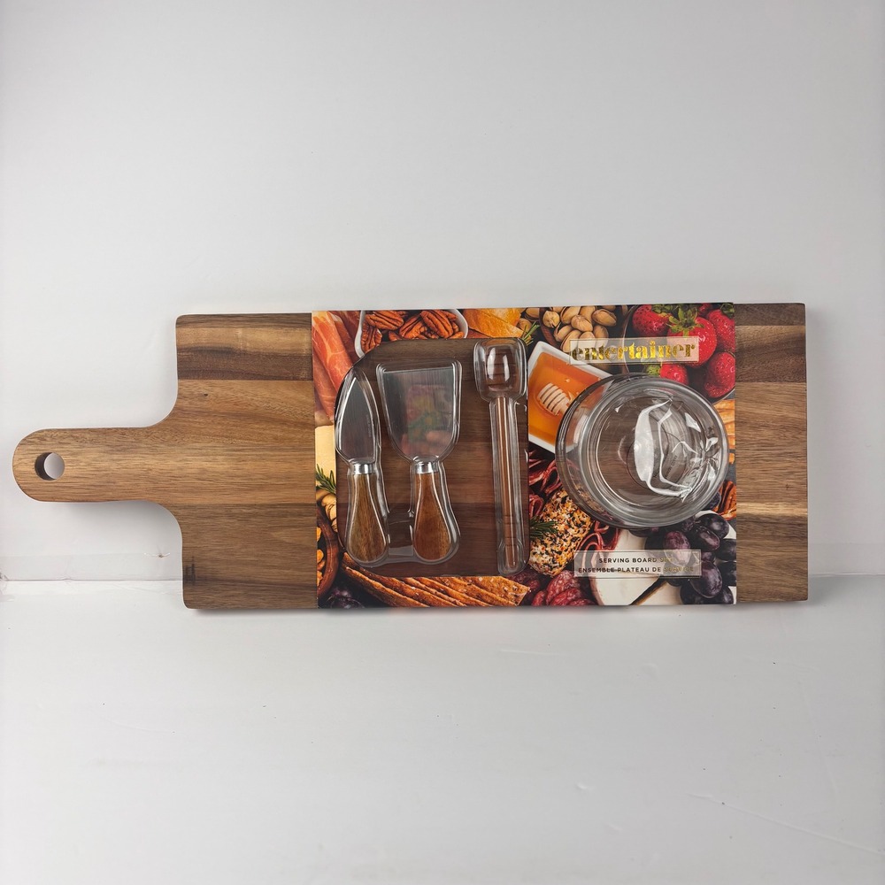 Entertainer Acacia Wood Serving Board Set w/ Cheese‎ Honey Drizzler & Ramekin